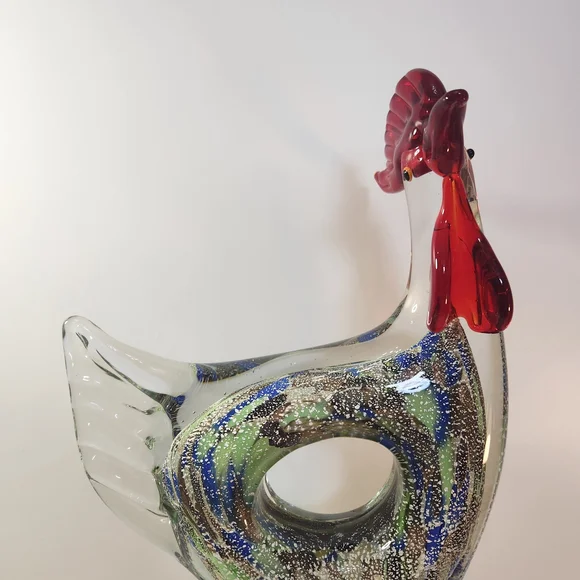 Murano Glass Rooster with Red and Blue Accents - Picture 2 of 8